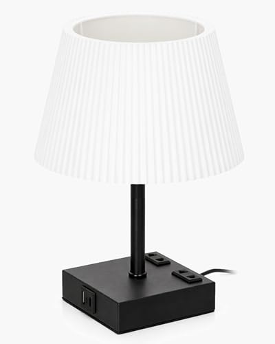 Image of Homesake Touch Table Lamp with USB A + Type C Charging Ports Dual AC Outlets, Touch Control, Medium Size, Bulb Included Night Stand, Bedside Desk Light Bedroom Living Room Office, (White Frill)