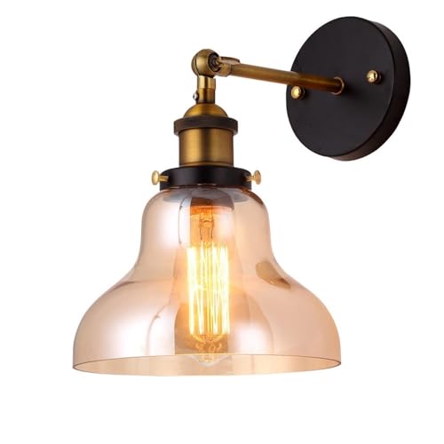 HTERWQEA Aplique Pared Estilo rústico con Pantalla Vidrio Transparente, Brazo oscilante Ajustable en Acabado Dorado, iluminación Pared rústica for Entrada, Pasillo, balcón, Base E26/E27.(E,Amber)