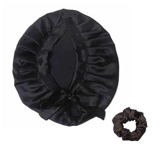 PariSilk® - Lote de 1 gorro y 1 buchú, 100% seda de morera, 19 mm, seda pura (Negro)