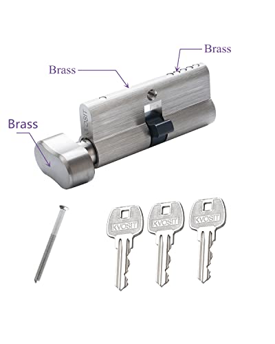 Solid Brass Lock Cylinder With 3 Brass Keys 70Mm Pella Storm Door Lock Cylinder Brushed Nickel Lock Replacement Patio Sliding Door Locking Cylinder Lock For Storage Unit Security Door Locks #TOP2
