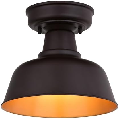 VAXCEL Cody Oil Rubbed Bronze and Light Gold Farmhouse Flush Mount Ceiling Light, 1 Light, Open Bottom Design, 60W E26 Bulb Compatible, Ideal for Porches and Entryways