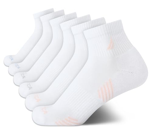 Image of Nautica Womens High Quarter Socks Moisture Wicking Cushioned Socks, 6 Pack | Dri-Motion Moisture Wicking Stretch Fabric, Cushioned Key Areas, Reinforced Heel and Toe, High Quarter Cut, Shoe Size 4-10