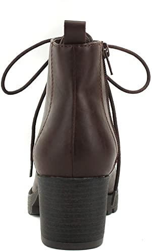 Soda Women's Nevitt Faux Leather Lace Up Chunky Heel Combat Style Boots (7.5, Brown Pu, Numeric_7_Point_5) #TOP2