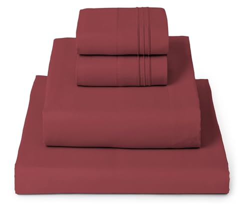 Image of Mellanni Full Sheets Set - 4 PC Iconic Collection Bedding | Hotel Luxury, Extra Soft, Cooling Bed Sheets - Wrinkle, Fade, Stain Resistant (Full, Brick Red)