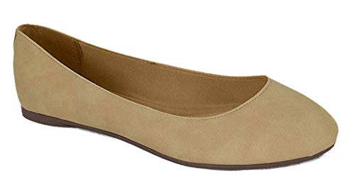 Soda Comfortable Basic Shoes Women Ballet Flat Round Toe Gel Insole Kreme Natural