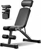 Weight Bench, Foldable Adjustable Workout Bench 265 LB Incline/Decline for Indoor & Outdoor Home Gym, Extended Head & Neck Protection, Spine Support for Full-Body Dumbbell Workouts