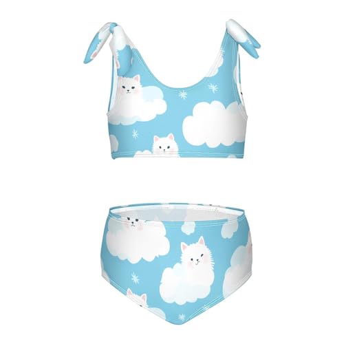 KLL Cats with Cute Clouds Pattern with Blue Sky Girls 2 Pieces Bikini Sets Beach Bathing Suit Swimwear Adjustable Strap
