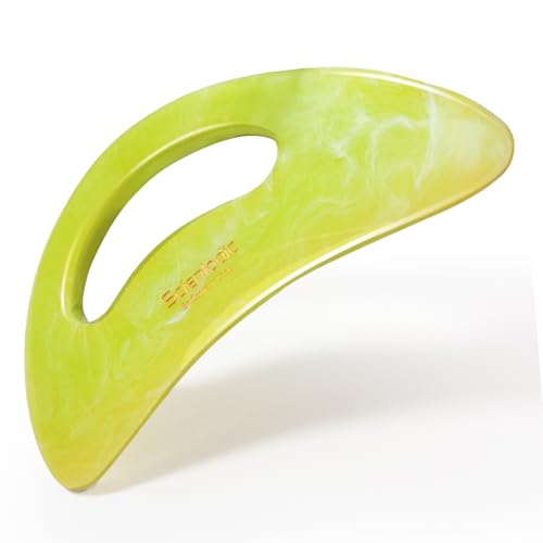 Image of Scienlodic Gua Sha Massage Tool with Handle (Resin) Larger Guasha Body Scraping Tool for Back Legs Neck Massage, Lymphatic Drainage, Cellulite Remove - Large Yellow-Green