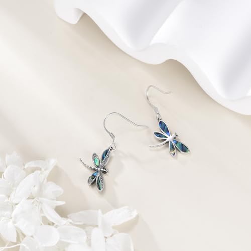 Dragonfly Earrings S925 Sterling Silver Dragonfly Abalone Shell Dangle Drop Earrings Jewelry for Women2