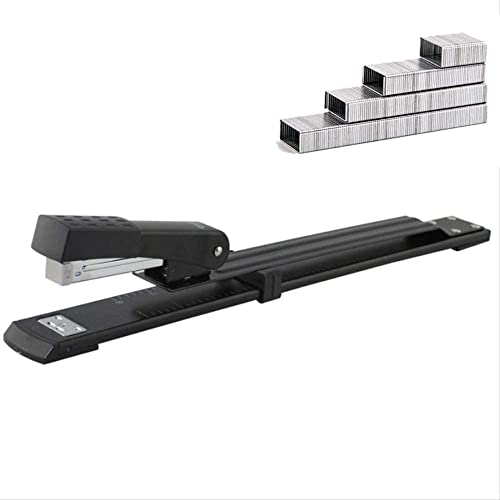 Grapadora de brazo largo, apoyo completo de brazo largo con capacidad de alcance de 300 mm, 25 hojas, resistente para hogar, oficina, escritorio, papelería, manualidades o colegio, color negro Cover