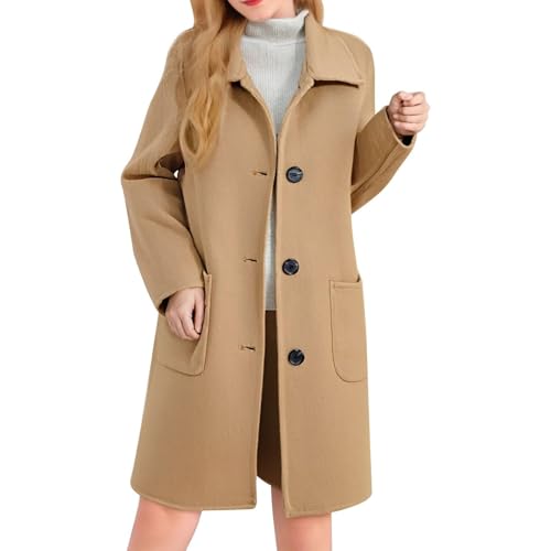 Image of Lmdudan 2025 Winter Women Overcoat Long Sleeve Lapel Neck Single Breasted Coats Elegant Mid-Length Solid Outwear with Pocket Khaki