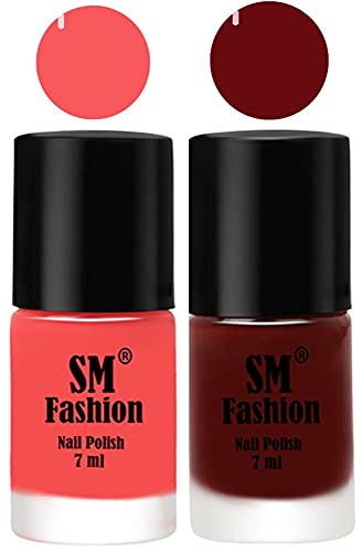 Image of Long Lasting Nail Polish | Nail Paint Combo 7 ml Each) - Set of 2 Light Pink-Wine Red