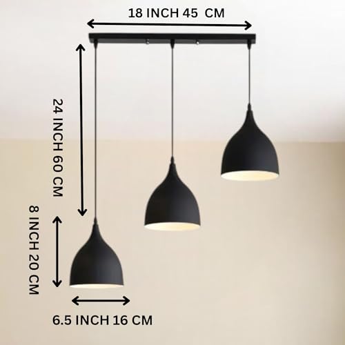 Image of GreyWings Modern Triple Black Dome Pendant Hanging Light for Ceiling, Aluminium, Drop, Antique Decor, (Bulb is not Included) White, 3 Lamp Linear Set