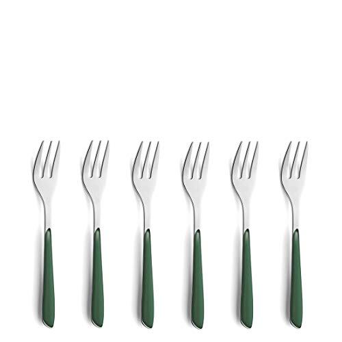 Kuppels Prisma Lot de 6 couverts à gâteau en acier inoxydable 18/0 pour 6 personnes Manche en plastique de qualité supérieure Vert sapin, inoxydable et passe au lave-vaisselle Cover