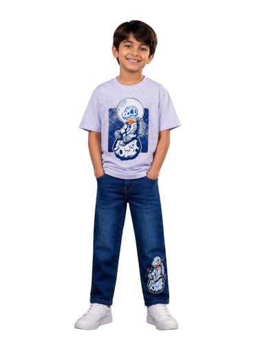 Image of KiddoPanti Boys Printed Co-Ords Set | 100% Cotton & Cottnon Spandex Woven | Drop Shoulder Tshirt with Jeans | Graphic Printed Design| Outerwear For Kids
