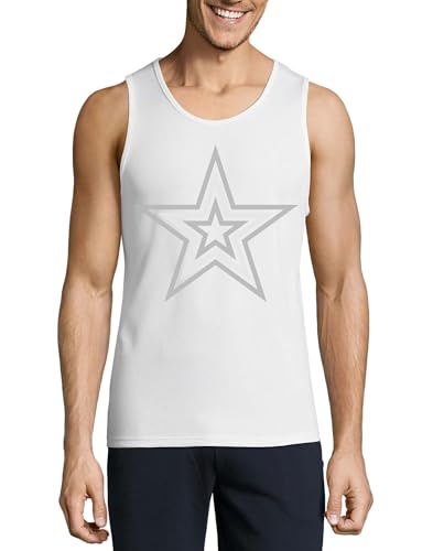 Camiseta sin mangas de algodón premium blanco con arte vanguardista Concentric Stars para hombre