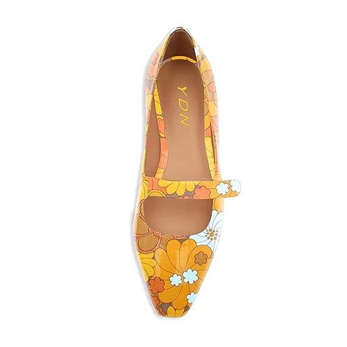 YDN Women's Flats Shoes Square Toe Mary Jane Comfortable Patent Leather Pumps with Adjustable Strap Office Casual Shoes Size 4-15 US2