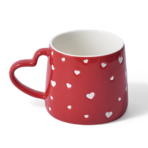 Red Coffee Mug with Handmade Heart Handle...