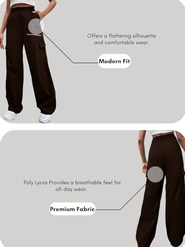 Image of GRECIILOOKS Cargo Pants For Woman | Trousers For Womans |High Waist Trouser for Women - Flared Parachute Pants with Side Pockets |Womens Cargo Pant | Elegant for College & Events (Available in Plus Size)