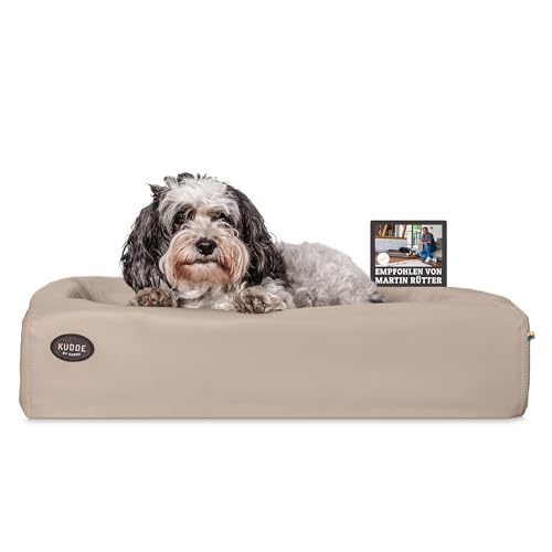 SABRO KUDDE Orthopädisches Hundebett – Martin Rütter – Hochwertiges Kunstleder – Waschbar & Wasserabweisend – Ergonomisch – Premium Haustierzubehör für Kleine, Mittelgrosse Hunde M in Beige