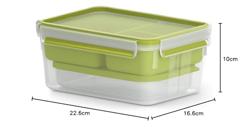 Foto von EMSA Clip & Go Lunchbox, 2,2 L, Brotdose mit 3 Einsätzen, 100 Prozent dicht, mit Frischedichtung, Transparent, Hellgrün, Made in Germany, N10716