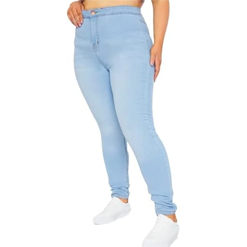 JMOJO - Plus Size Super Stretch Skinny Jeans for Women UK - High Waisted Womens Jeans - Mom Jeans Women (22, Light Blue Wash) Cover