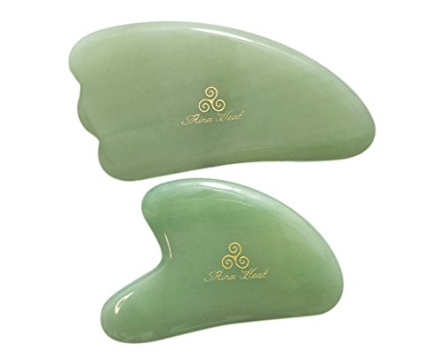 Mina Heal Jade Massagegerät aus Naturstein 2er Set für Gesichtstraffung, Anti-Aging, Anti-Falten Massage & Gesicht Gua Sha Cover