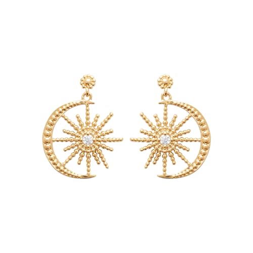 Boucles d'oreilles pendantes soleil lune en plaqué or pour illuminer vos tenues de soirée