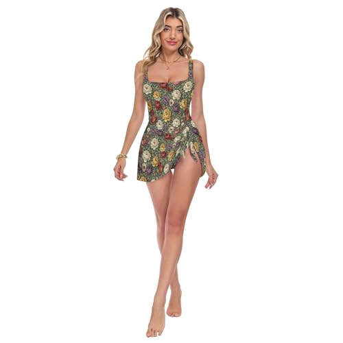 Maillot de bain une pièce violet au style victorien vintage et floral