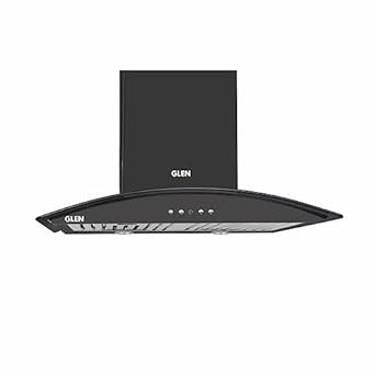 Glen Electric Kitchen Chimney With 7 Year Warranty On Motor, Curved Glass SS Baffle filters 60cm 1100 m/h - Black (6071 IN BLK)