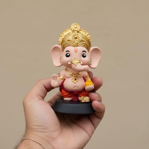 Image of Cute Lord Ganesha God Idol for Car Dashboard with Mushak & Modak - Elegant Ganesha Murti for Home Decor - Decorative Ganesh Ji Showpiece - Ideal for Office & Gift - Ganpati Bappa