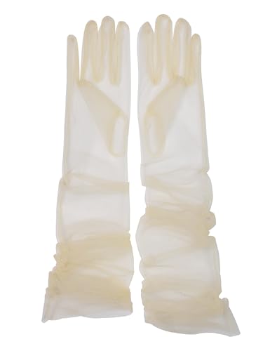 Women's Wedding Bridal Mesh Tulle Gloves Long Opera Costume Party Gloves 27" Elbow Length Sheer Gloves
