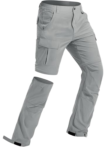 Men's Hiking Convertible Pants Water Resistant Quick Dry Lightweight Zip Off Stretch Outdoor Fishing Pants Light Grey 38W x 32L