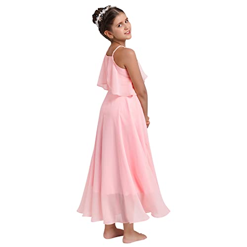 Chiffon Prom Formal Party Princess Bridesmaid Flower Girl's Dress for Kids Halter Backless Holiday Evening Gown3
