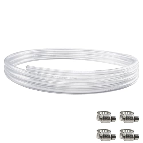 10 Feet - 3/16 ID 7/16 OD Beer Line Vinyl Tubing Keg Beer Line Replacement Kit with 4 Pcs Hose Clamps Food Grade Hose for Kegerator D Coupler Draft Beer Tower Beer Dispensing