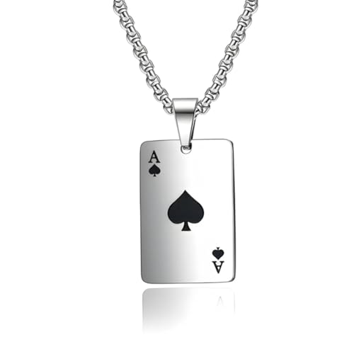 NLIEOPDA Ace of Spades Necklace - Stainless Steel Poker Card Pendant - Hip Hop Men's Jewelry with Adjustable Chain (Ace of spades)