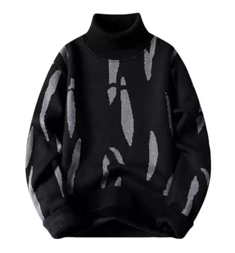 Men's Fleece Knit High Neck Pullover Sweater Slim Fit Warm Casual Knitwear Winter Soft Long Sleeve Outfit Top