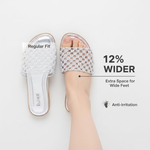 Image of Ruiee Wide Width Flat Sandals for Women. | Wide Width Sandals, X-Wide Feet Slides, Summer Braided Flat Slides, Versatile, Fashion Comfort