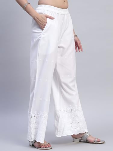 Image of SHOPPING QUEEN Women's Cotton Embroidered Chikankari Palazzo