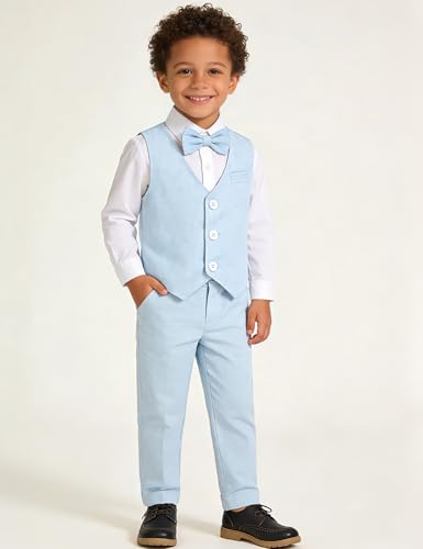 Image of A&J DESIGN Toddler Light Blue Suit for Boys Easter Wedding Gentleman Formal Ring Bearer Outfit Dress Clothes Set Tuxedo Light Blue 3-4T