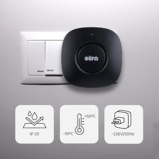 Campanello senza fili "EURA" WDP-52A3 - cinetico, senza batteria, ampliabile, 230 V CA, 38 melodie, portata fino a 200 m, IP55, portanome - nero