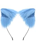 OURIZE Realistic Furry Fox Cat Ears Headband Adult Cosplay Costume Accessory for Halloween, Christmas (Blue)