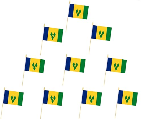 Lot de 10 drapeaux de Saint-Vincent-et-les Grenadines - 12,7 x 20,3 cm - Mini drapeau de Saint-Vincent - Convient pour les décorations de fête, les magasins, les décorations de bar et les défilés de