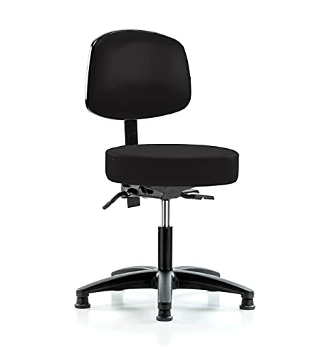 Image of Perch Stationary Height Adjustable Doctor's Stool with Back | Desk Height 18.5-24 inch | Black Vinyl