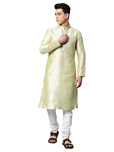 Image of Manthan Mens Full Sleeves Striped Blended Cotton Kurta