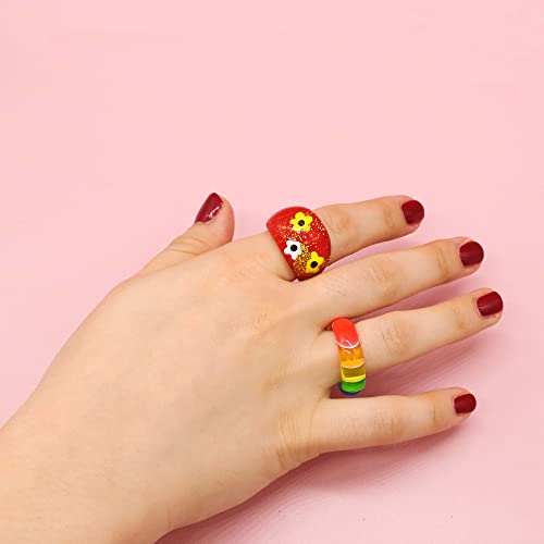 Fablinks 10 Assorted Acrylic Rings For Girls, Chunky Resin Ring For Women, Acrylic Y2K Stackable Cute Trendy Square Rings Party Favors #TOP4