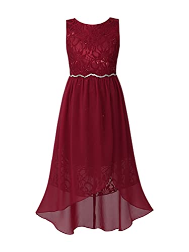 Sywiyi Kids Girls Floral Lace Wedding Junior Bridesmaid Dress High Low Chiffon Pageant Ball Gown