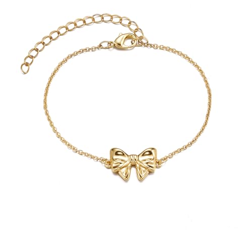 Ascona Gold/Silver Bow Bracelet for Women, Adjustable Dainty Ribbon Bow Bracelet Jewelry