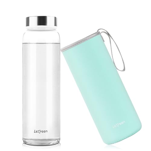 LETREEN Glasflasche 1 Liter mit Schutzhülle...