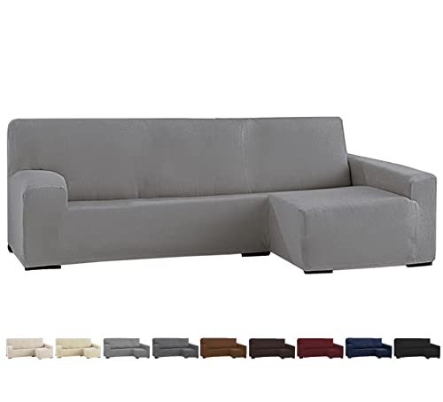 GFD Textiles - Funda Sofá Chaise Longue Elástica - Funda Protectora en Forma de L - Cubre Sofá Ajustable Lavable para Salón con Brazo Derecho - Renueva & Protege - Color Gris